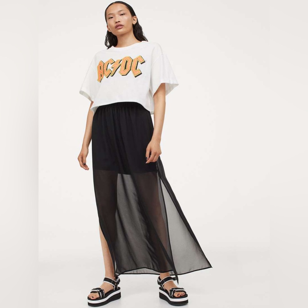 NWT LONG Chiffon Black Sheer Maxi Skirt S